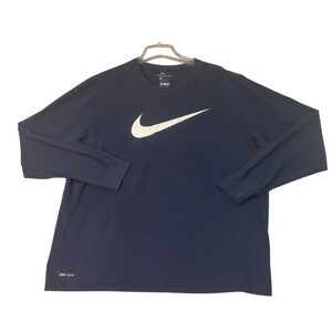 Nike Long Sleeve T-Shirt Mens XXL Navy Blue Dri-FIT Swoosh Logo‎